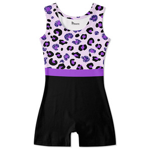 Justaucorps de danse sans manches pour filles Relevo, imprimé léopard, bordure rose, matière Spandex/Polyester, impression numérique, pour enfants, tenue de scène - Product Image 4