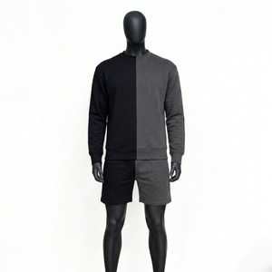 Conjunto de Sudadera y Pantalones Cortos a Juego para Hombre, Diseño Bicolor Negro y Gris, Estilo Casual Urbano, para Gimnasio, Verano - Product Image 4