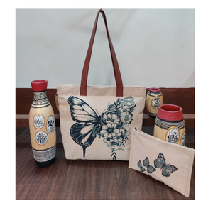 Bolsa de Mano de Yute Ecológica y Elegante con Impresión Personalizada, Bolsa de Compras Reutilizable con Asa de Cuero para Regalos Promocionales al por Mayor - Product Image 5