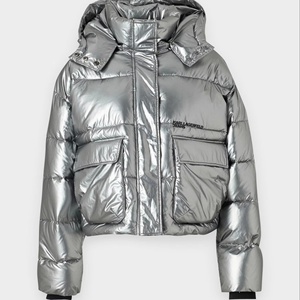 High Street Custom Elastic Bottom Cuff Full Zip Metallic Shiny Gold <b>Quilted</b> Waterproof Windproof Puffer Jacket Autumn Crop Women - Product Image 1
