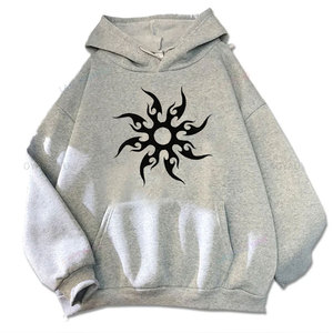 Sudadera con Capucha Extra Grande Rosa con Estampado Tribal de Sol Negro, Unisex, Informal, para Otoño - Product Image 2