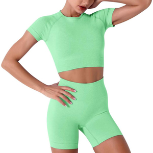 Women's Sporty <b>2</b>-<b>Piece</b> <b>Set</b> Sleeveless Crop Top With <b>White</b> Trim High-Waisted Shorts Solid Knitted Breathable Spring Summer - Product Image 1