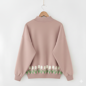 Women's Loose Fit Oversized Mockneck Fashion <b>Top</b> with Extended <b>Long</b> <b>Sleeves</b> for Everyday Wardrobe Use - Product Image 2
