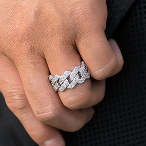 Customized Hip Hop Fully <b>Iced</b> out Cut Diamonds Prong Cuban Link <b>Ring</b> Unisex Moissanite Pave Setting Wedding Bands - Product Image 1