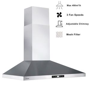 Cappa da cucina a parete da 30 pollici, 450 CFM, con pannello touch, in acciaio inossidabile, ad alte prestazioni - Product Image 3