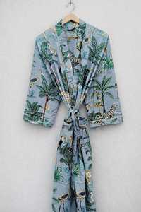 Robe longue imprimée unisexe en coton pour l'été et le printemps, Kimono en coton imprimé à la main, Peignoir doux, Robe de bain, Robe portefeuille - Product Image 3