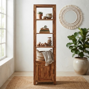Librería Sulur Tangga con Puerta, Mueble de Madera Maciza, Estantería Alta Abierta, Estilo Rústico Moderno, Mueble de Salón de Teca Natural - Product Image 5