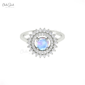 Double Halo <b>Ring</b> 6mm Prong Set Moonstone & Diamond <b>Cocktail</b> <b>Ring</b> In 14k Solid <b>Gold</b> June Birthstone Jewelry For Women - Product Image 3