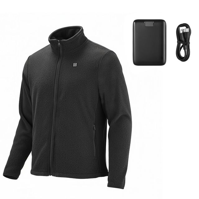 "Heated Fleece Jacket for Men with Rechargeable Power Bank & 6 Heating Zones"