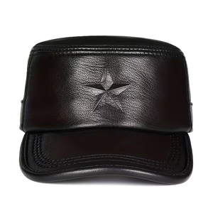Leather <b>Caps</b> Classic <b>Flat</b> Top Vintage Star Design Handcrafted High-Quality Stylish Fashion Wear Durable Leather Headwear For <b>Men</b> - Product Image 1