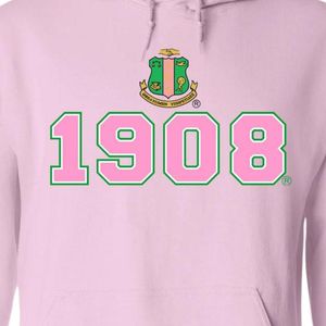 Sudadera con Capucha AKA Light Pink 1908 Crest, Gráfico de Escudo Verde y Rosa, Sudadera de Forro Polar Unisex, Ropa de Hermandad Griega, OEM ODM - Product Image 3