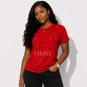 Camiseta Roja con Pedrería Brillante de Primera Calidad, al por Mayor de Fábrica HMR Brotherhood Sisterhood, Camiseta Personalizada de Algodón con Cuello Redondo - Product Image 4