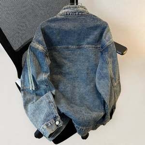 Manufacturer of Vintage Washed Denim Jacket Men Zip Up Cotton Polyester <b>Jeans</b> Coat Distressed Streetwear for Spring Autumn - Product Image 4