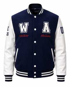 Red & White Solid <b>Leather</b> Varsity <b>Jacket</b> Windproof Breathable <b>Winter</b> Zipper Closure Casual Stand Collar Men OEM Service - Product Image 2