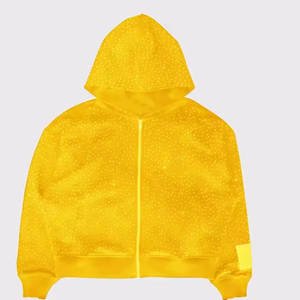 เสื้อฮู้ดซิปผ้าฝ้ายแท้ 100% สีดำฟอกกรด ประดับเพชรเทียม คุณภาพสูง ปี 2026 สำหรับผู้ชาย และเสื้อฮู้ดหนาน้ำหนักมากสำหรับสวมใส่แนวสตรีทแฟชั่น - Product Image 2
