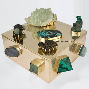 Decorative <b>Rectangular</b> Shape Classic Gold Modern Resin Gemstones Jewelry Box For Home Tabletop Accessories - Product Image 3