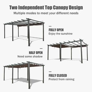 Pergola da Giardino in Alluminio 11 X 20 FT, Resistente alle Intemperie, con Tettoia Retrattile per Patio, Griglia e Gazebo per Vivere All'Aperto - Product Image 6