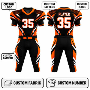 Uniforme de football américain personnalisé sublimé, maillot à col en V pour homme, pantalon noir, orange, blanc, respirant, ajusté, manches courtes - Product Image 6