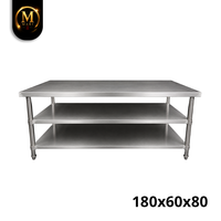 Table de travail compacte de qualité professionnelle pour la Malaisie, 2 niveaux, pieds réglables, finition mate brossée, en acier inoxydable, pour cuisine commerciale