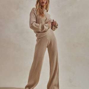 Ensemble de survêtement en tricot d'hiver pour femmes, couleur unie, sweat à capuche et pantalon, pull formel, 2 pièces - Product Image 3