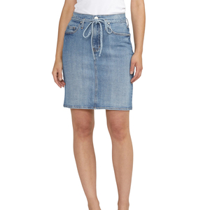 Light Weight Custom <b>Denim</b> <b>Material</b> Made Women Slim Fit Skirt Custom Drawstring Closure Women Skirt OEM Serviced - Product Image 1
