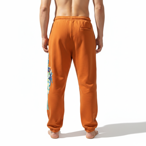 Pantalon de survêtement orange en coton pour homme, coupe droite, imprimé coloré, taille élastique avec cordon de serrage, style décontracté, antistatique, haute qualité, collection automne - Product Image 4