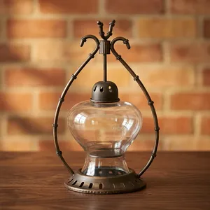 <b>Circular</b> Glass Lantern With Metal Frame Heat Resistant Home Decoration - Product Image 2