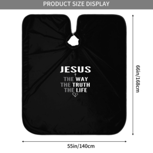 Capa de Peluquería Negra Impermeable de PVC y Poliéster con Diseño de Jesús, el Camino, la Verdad y la Vida - Product Image 2