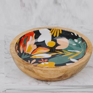 <b>Sticker</b> Enamel printed Wooden Bowls For <b>Kitchen</b> Dining Table Best Quality Mango Wood Handmade Bowl Restaurant Custom Logo - Product Image 6