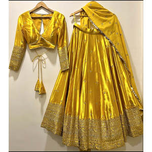 Lehenga Choli Amarillo con Bordado de Lentejuelas para Fiesta, Talla M, 1000g, Elegante, Artículos para Fiesta - Product Image 2