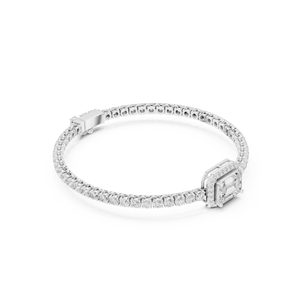 Pulsera de Diamantes Cultivados en Laboratorio de Oro Blanco de 10K, Corte Esmeralda de Lujo, con Halo de Diamantes, para Mujer - Product Image 2
