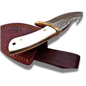 Handmade Pasha Enterprises Industrial Grade Skinning/Camping/Hunting <b>Knife</b> Damascus Steel Blade <b>Bone</b> Leather Sheath 8 Inches OEM - Product Image 1