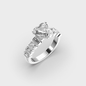 Anillo de Compromiso Clásico de Oro Blanco de 14K con Diamantes Totales de 3.20 CT, Diamante Cultivado en Laboratorio en Forma de Corazón, Engaste de Bisel con Piedras Laterales de Corte Esmeralda - Product Image 2