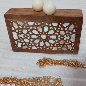 Incrustation de nacre en bois femmes pochette de soirée avec motif de fleurs pour les coactions de mariage de fête - Product Image 3