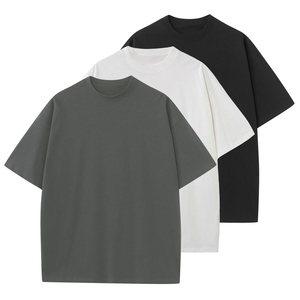 Men's Oversized Solid Cotton Canvas T-Shirt Short Sleeve O-Neck Casual Printed Quick Dry Front <b>Logo</b> Regular Length Black White - Product Image 3