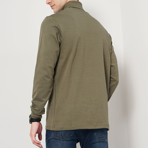 Men's Olive Green <b>Turtleneck</b> <b>Long</b> <b>Sleeve</b> Breathable Knitted Casual <b>Top</b> Blank Design Polyester - Product Image 3