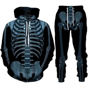 Ensemble de survêtement 2 pièces pour homme, imprimé squelette 3D, sweat à capuche et pantalon de jogging, tenue décontractée gothique pour Halloween - Product Image 3