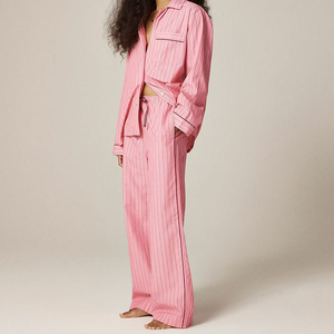 Women's Pajama Sets Organic Cotton Women's Pajama Sets Custom Front Logo Elastic Waist Sleeveless Striped Loungewear Sleepwear - Product Image 1