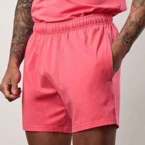 Shorts décontractés pour hommes, couleur unie, taille mi-haute, élastique, rose, respirant, avec poches, en polyester tissé - Product Image 3