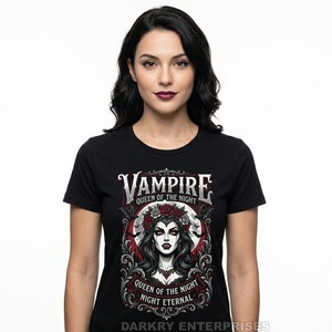 Camiseta Personalizada con Diseño de Calavera y Corona para Mujer, Camiseta con Gráfico de Reina Vampiro, Arte de Murciélago y Rosas, Ropa Gótica para Mujer, Fabricante de Ropa - Product Image 3