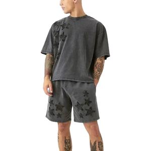 Ensembles de shorts noirs personnalisés pour hommes, 2 pièces, t-shirt à manches courtes, broderie personnalisée, vêtements pour hommes, grande taille - Product Image 1