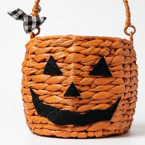 Panier de rangement d'Halloween en forme de citrouille, bol à bonbons tressé à la main, organisateur rond tissé, décoration d'intérieur orange - Product Image 2