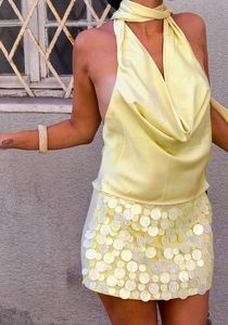 Womens Summer Sexy Beading Set Sleeveless <b>Backless</b> Pink Blue Tassel Halter Glitter Sling <b>Sequined</b> Crop <b>Tops</b> Tassel Skirt 0854 - Product Image 4