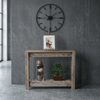 Console rustique en bois massif avec étagère de rangement, finition antique faite à la main, meuble de salon, décoration d'entrée