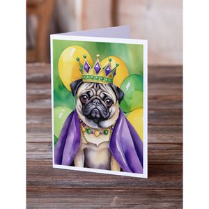 Pug King of Mardi Gras <b>Greeting</b> <b>Cards</b> Pack of 8 Whimsical A7 Blank <b>Note</b> <b>Cards</b> with Envelopes 5x7 Size - Product Image 2