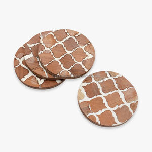 Round Wooden <b>Coasters</b> Set With Geometric Pattern Bohemian Style <b>Heat</b> Resistant Drink Mats For Coffee Table Decor - Product Image 3