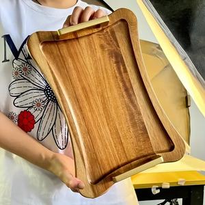 Plateau de rangement et de service élégant en bois avec design incurvé lisse, poignée facile à saisir, idéal pour servir des fruits et des collations, parfait pour la décoration de la cuisine. - Product Image 2