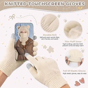 Bonnet en fausse fourrure mignon avec masque intégré et oreilles d'ours, bonnet tricoté d'hiver unisexe pour enfants, cache-cou d'extérieur - Product Image 5