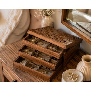 Mango Wood Jewelry Organizer Box - Handcrafted Sliding Trays Wholesale - Product Image 3