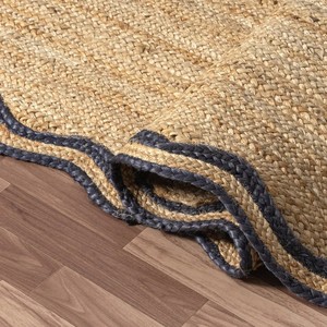 Tapis rond en jute fait main, style bohème, tissage plat, couleur naturelle, décoration de salon - Product Image 5